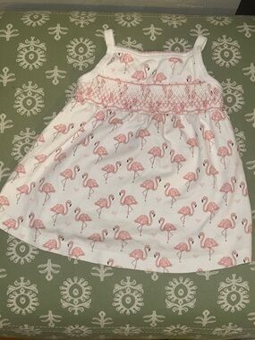 Girls' White & Pink Flamingo Print Casual Dress